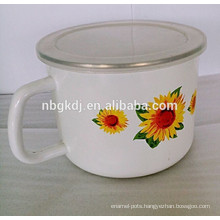 sunflower decals bulb handle enamel milk pot with PE lid